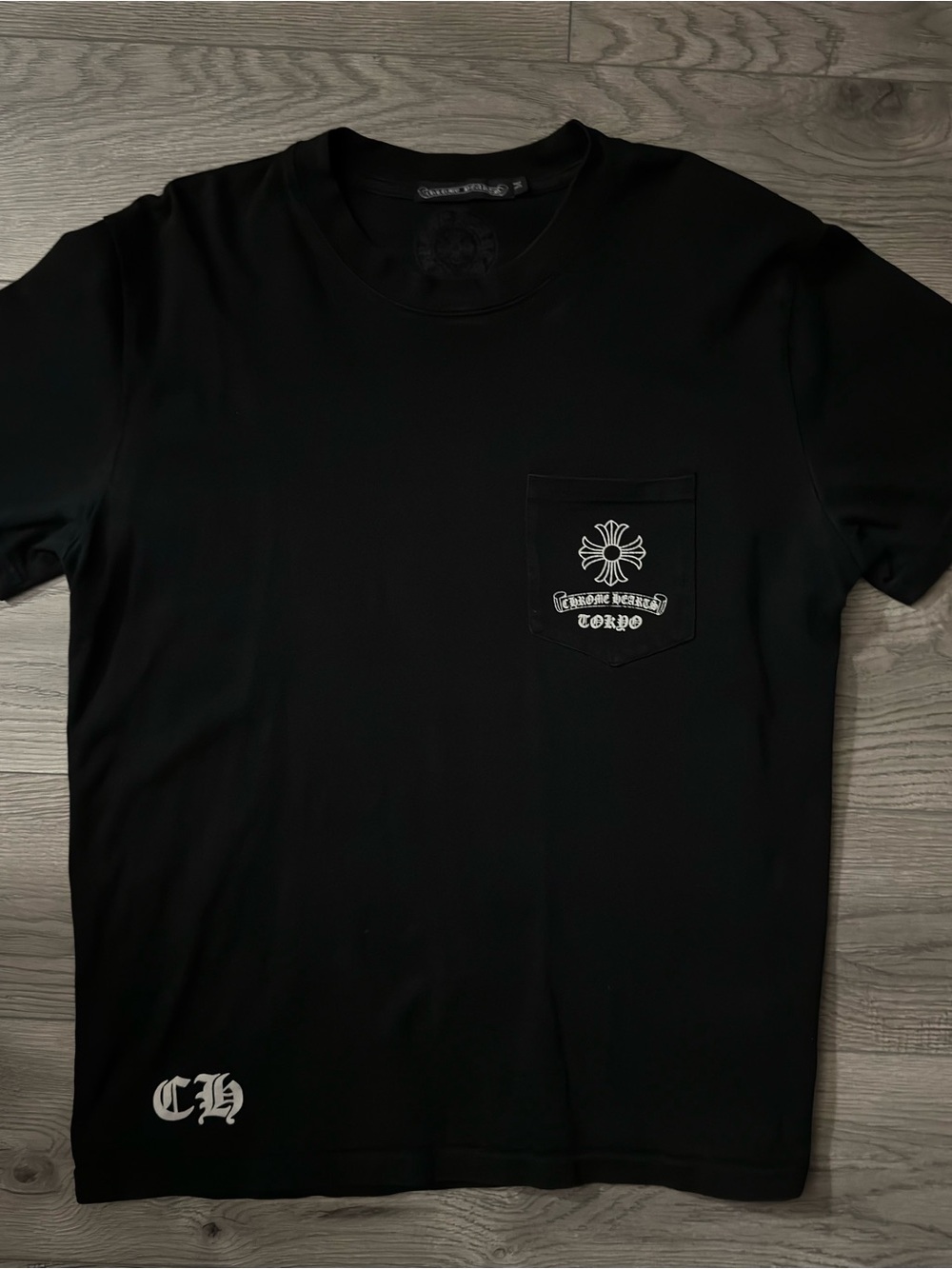 Chrome Hearts Black Short-Sleeve Pocket Tee with White Logo